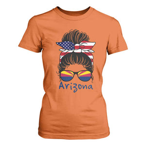 Patriotic Arizona Messy Bun Girl Graphic T Shirt For Women American Flag Sunglasses Southwest State Pride Souvenir