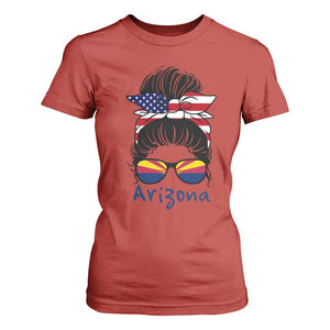 Patriotic Arizona Messy Bun Girl Graphic T Shirt For Women American Flag Sunglasses Southwest State Pride Souvenir