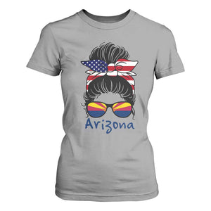 Patriotic Arizona Messy Bun Girl Graphic T Shirt For Women American Flag Sunglasses Southwest State Pride Souvenir