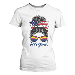 Patriotic Arizona Messy Bun Girl Graphic T Shirt For Women American Flag Sunglasses Southwest State Pride Souvenir