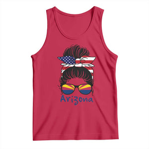 Patriotic Arizona Messy Bun Girl Graphic Tank Top American Flag Sunglasses Southwest State Pride Souvenir