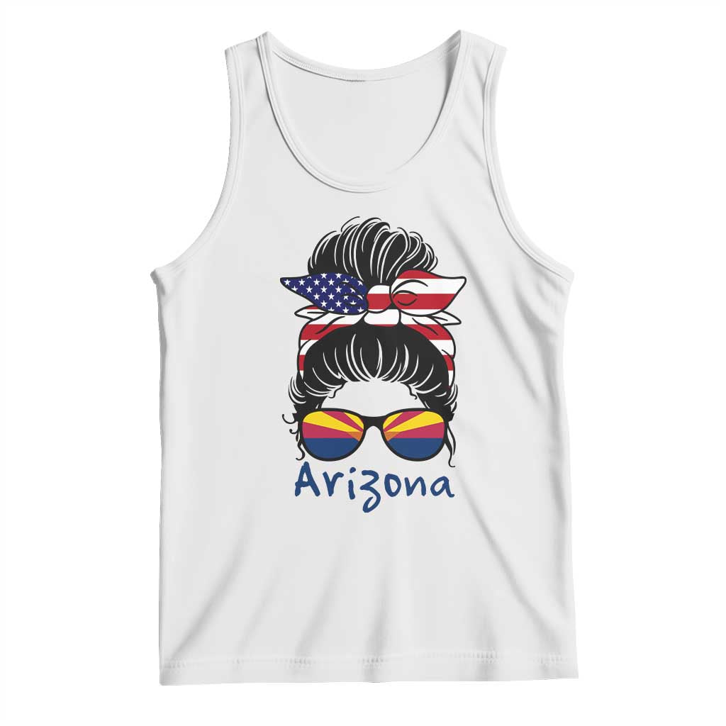 Patriotic Arizona Messy Bun Girl Graphic Tank Top American Flag Sunglasses Southwest State Pride Souvenir TS02 White Print Your Wear