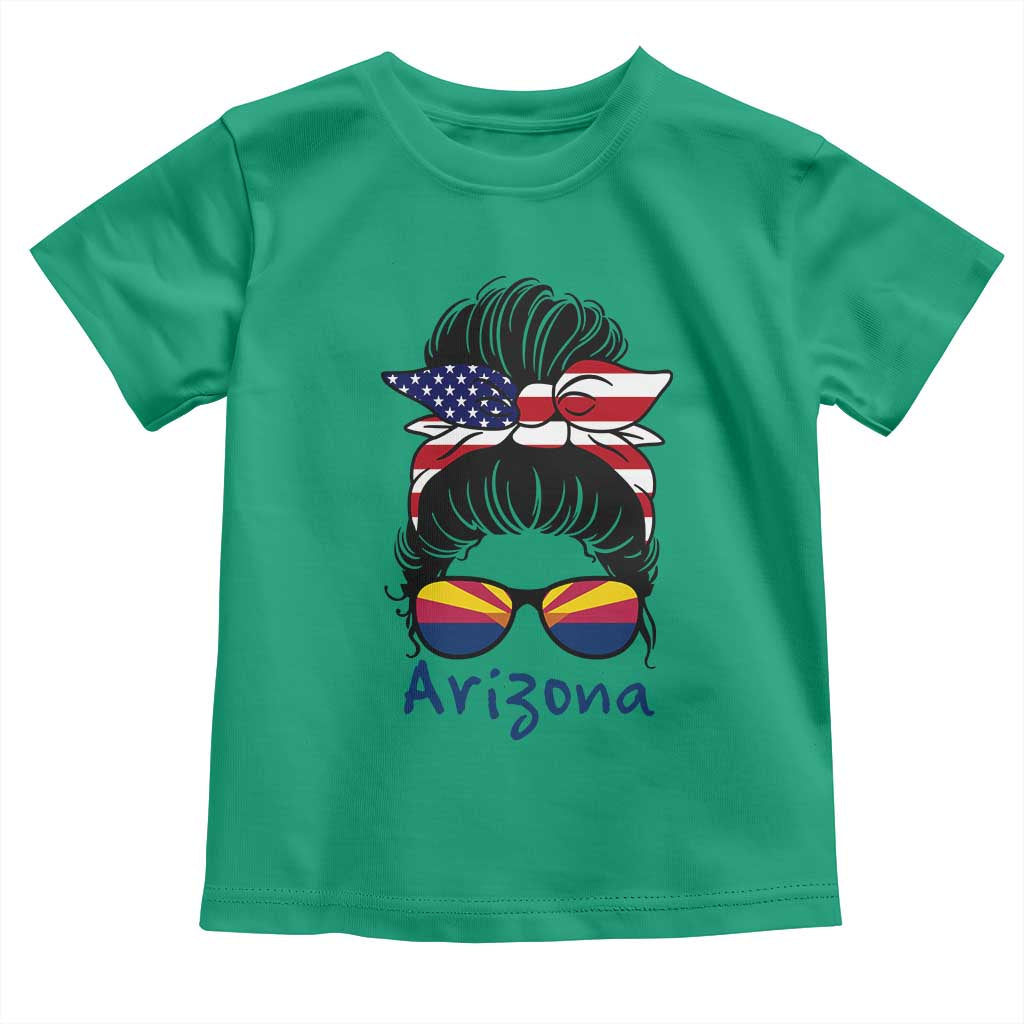 Patriotic Arizona Messy Bun Girl Graphic Toddler T Shirt American Flag Sunglasses Southwest State Pride Souvenir