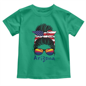 Patriotic Arizona Messy Bun Girl Graphic Toddler T Shirt American Flag Sunglasses Southwest State Pride Souvenir