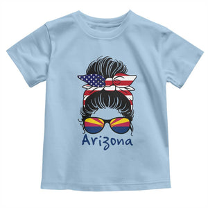 Patriotic Arizona Messy Bun Girl Graphic Toddler T Shirt American Flag Sunglasses Southwest State Pride Souvenir