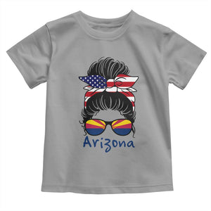 Patriotic Arizona Messy Bun Girl Graphic Toddler T Shirt American Flag Sunglasses Southwest State Pride Souvenir