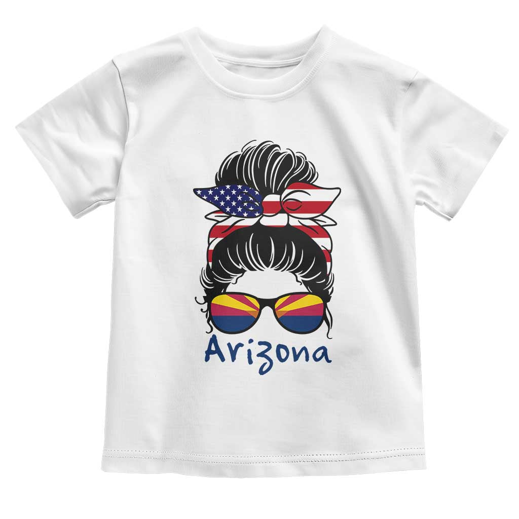 Patriotic Arizona Messy Bun Girl Graphic Toddler T Shirt American Flag Sunglasses Southwest State Pride Souvenir