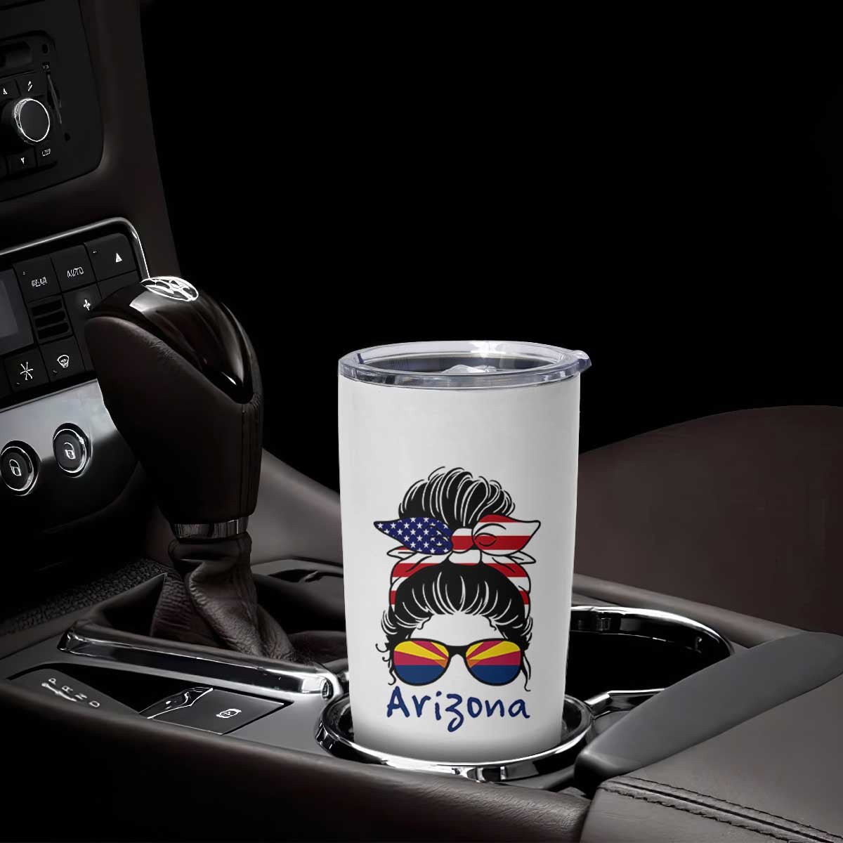 Patriotic Arizona Messy Bun Girl Graphic Tumbler Cup American Flag Sunglasses Southwest State Pride Souvenir
