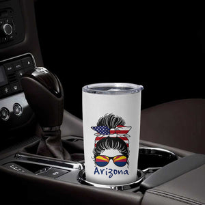 Patriotic Arizona Messy Bun Girl Graphic Tumbler Cup American Flag Sunglasses Southwest State Pride Souvenir