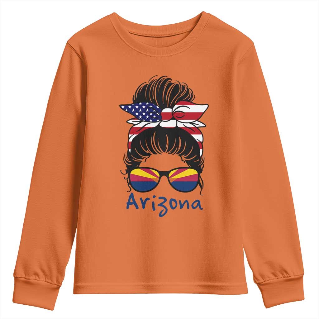 Patriotic Arizona Messy Bun Girl Graphic Youth Sweatshirt American Flag Sunglasses Southwest State Pride Souvenir