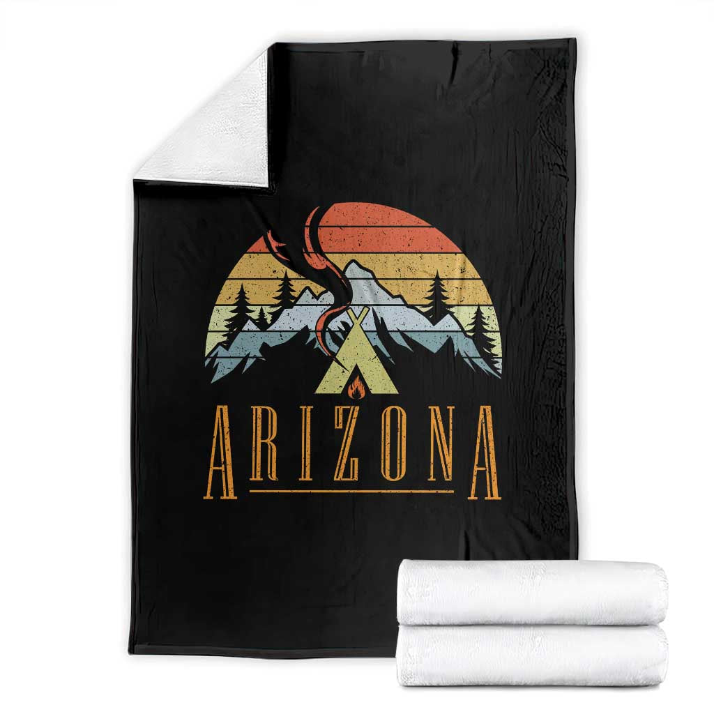 Vintage Arizona Camping Mountain Graphic Throw Blanket Retro Sunset Wilderness Outdoor Adventure Souvenir TS02 Black Print Your Wear