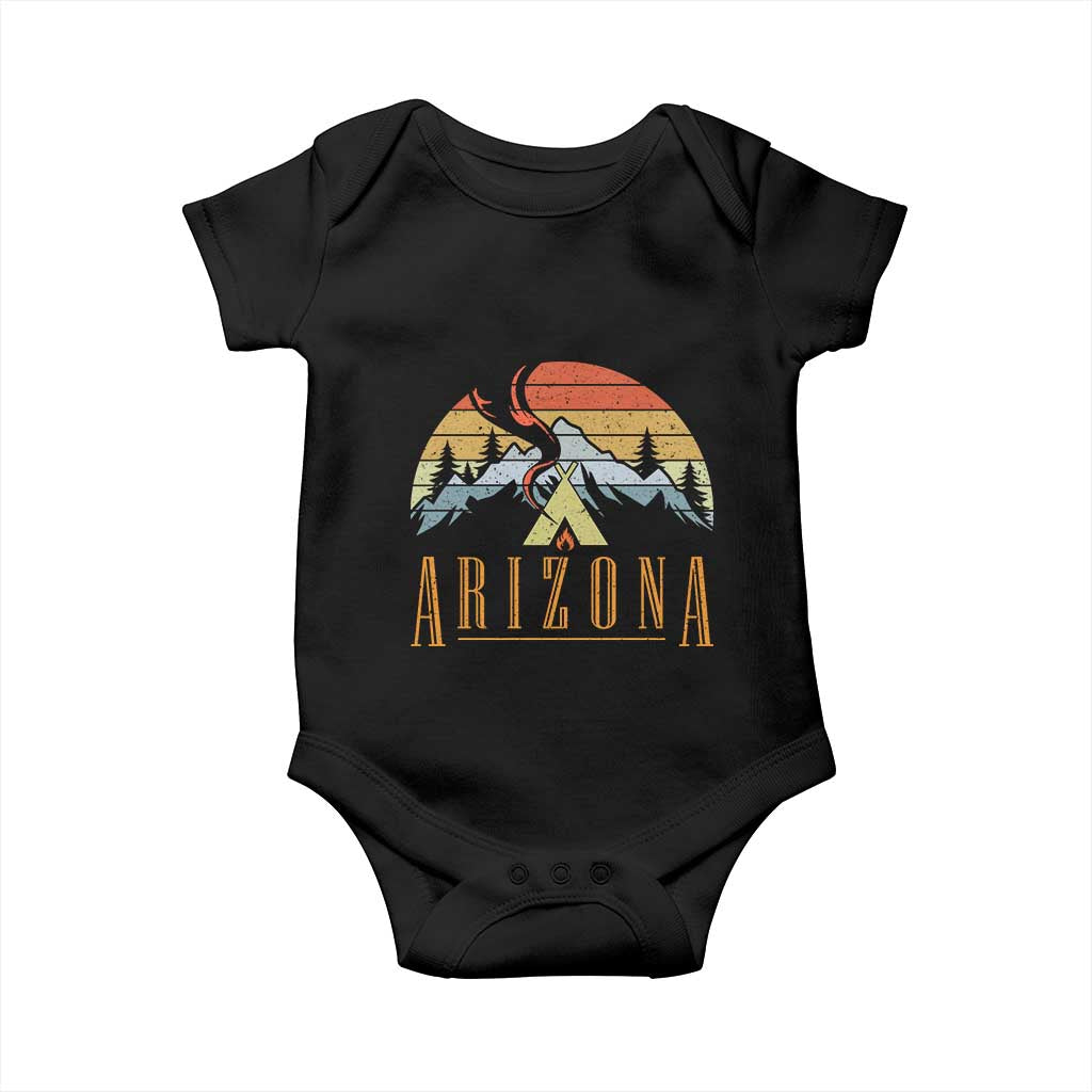 Vintage Arizona Camping Mountain Graphic Baby Onesie Retro Sunset Wilderness Outdoor Adventure Souvenir TS02 Black Print Your Wear