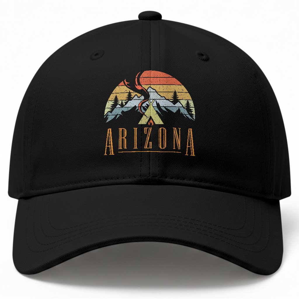 Vintage Arizona Camping Mountain Graphic Baseball Cap Retro Sunset Wilderness Outdoor Adventure Souvenir TS02 Print Your Wear