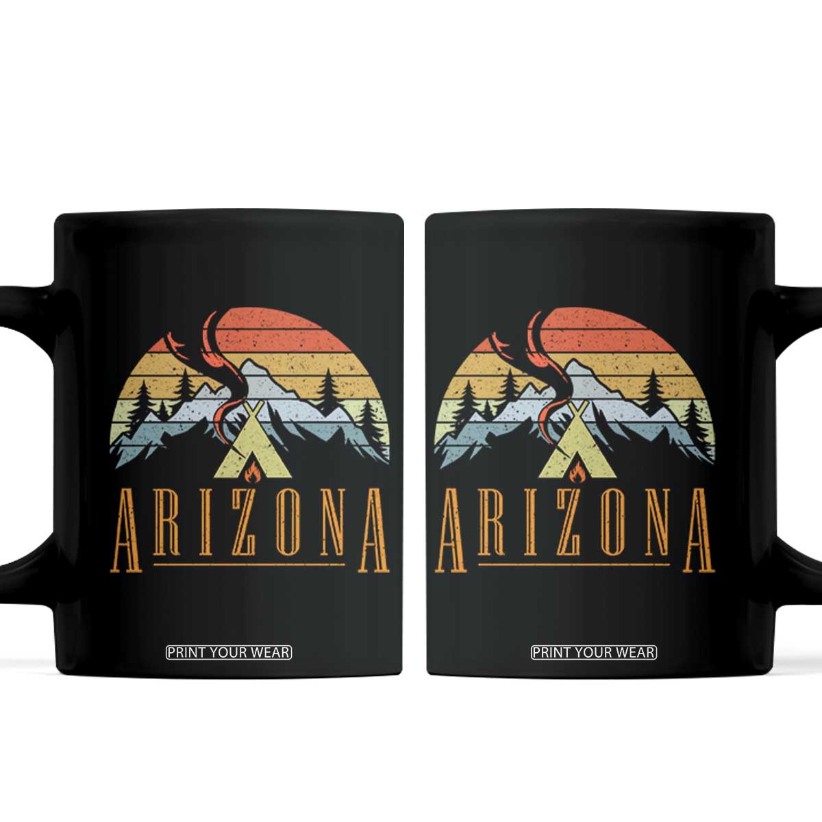 Vintage Arizona Camping Mountain Graphic Coffee Mug Retro Sunset Wilderness Outdoor Adventure Souvenir TS02 Black Print Your Wear