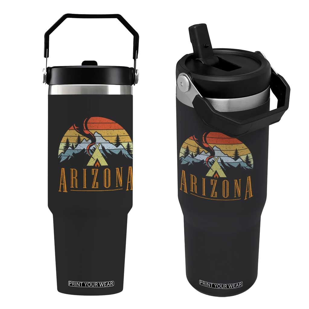 Vintage Arizona Camping Mountain Graphic Flip Straw Tumbler Retro Sunset Wilderness Outdoor Adventure Souvenir TS02 One Size: 30 oz Black Print Your Wear