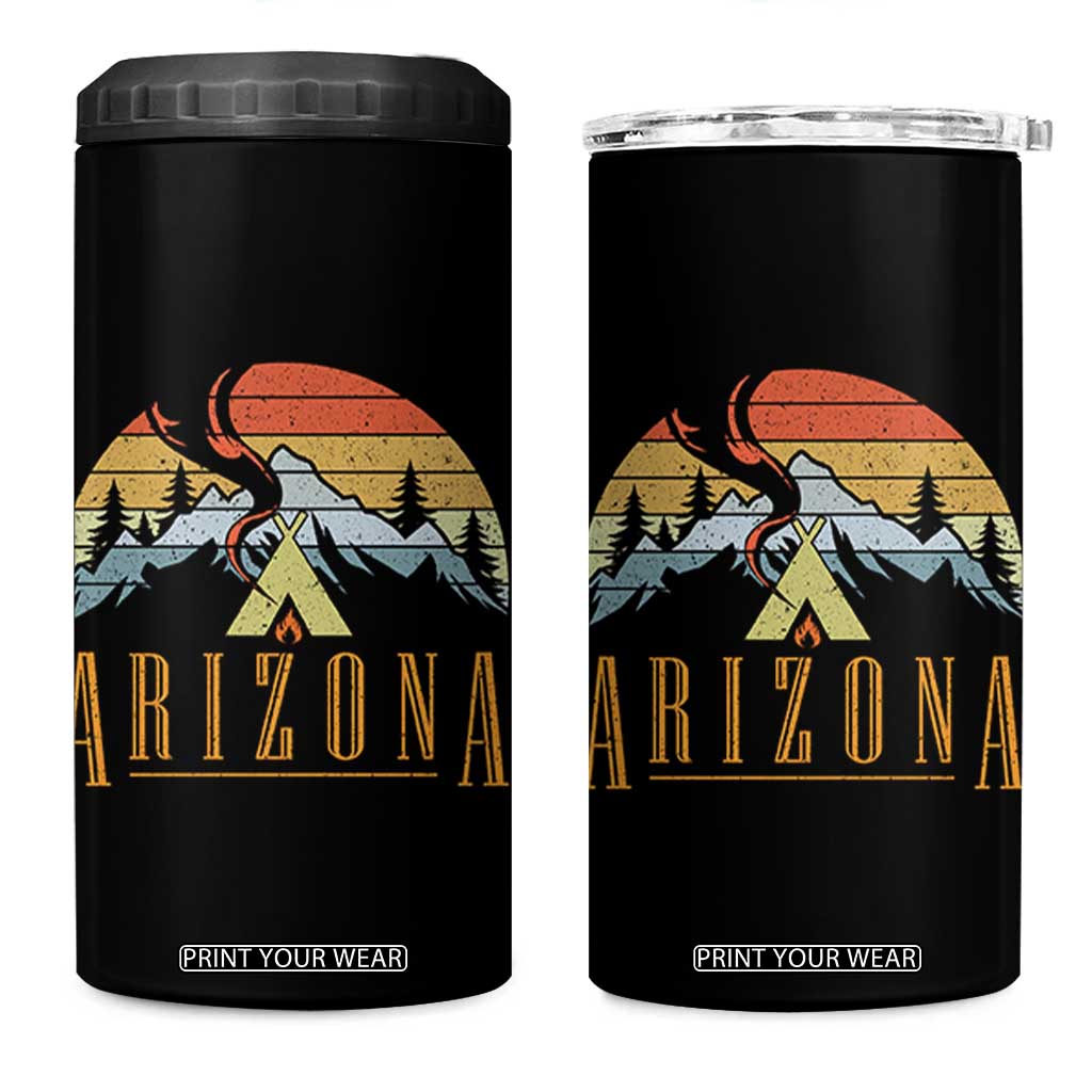 Vintage Arizona Camping Mountain Graphic 4 in 1 Can Cooler Tumbler Retro Sunset Wilderness Outdoor Adventure Souvenir