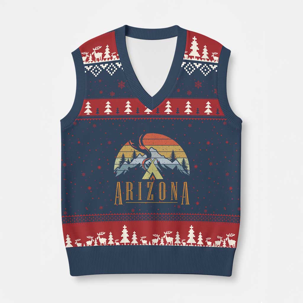 Vintage Arizona Camping Mountain Graphic V-Neck Knit Sweater Vest Retro Sunset Wilderness Outdoor Adventure Souvenir TS02 Navy Red Print Your Wear