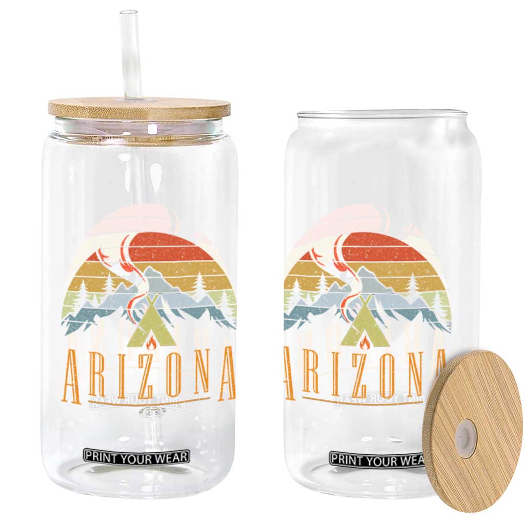 Vintage Arizona Camping Mountain Graphic Glass Can Retro Sunset Wilderness Outdoor Adventure Souvenir