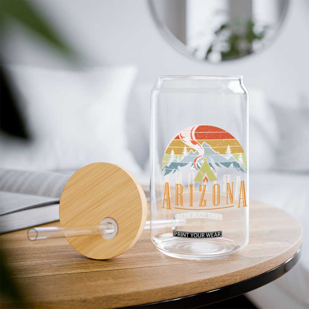 Vintage Arizona Camping Mountain Graphic Glass Can Retro Sunset Wilderness Outdoor Adventure Souvenir