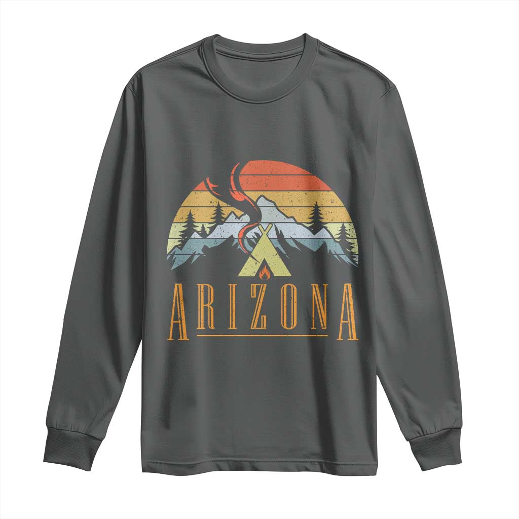 Vintage Arizona Camping Mountain Graphic Long Sleeve Shirt Retro Sunset Wilderness Outdoor Adventure Souvenir