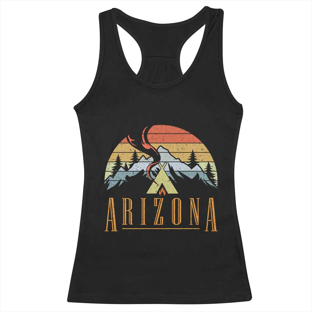 Vintage Arizona Camping Mountain Graphic Racerback Tank Top Retro Sunset Wilderness Outdoor Adventure Souvenir TS02 Black Print Your Wear