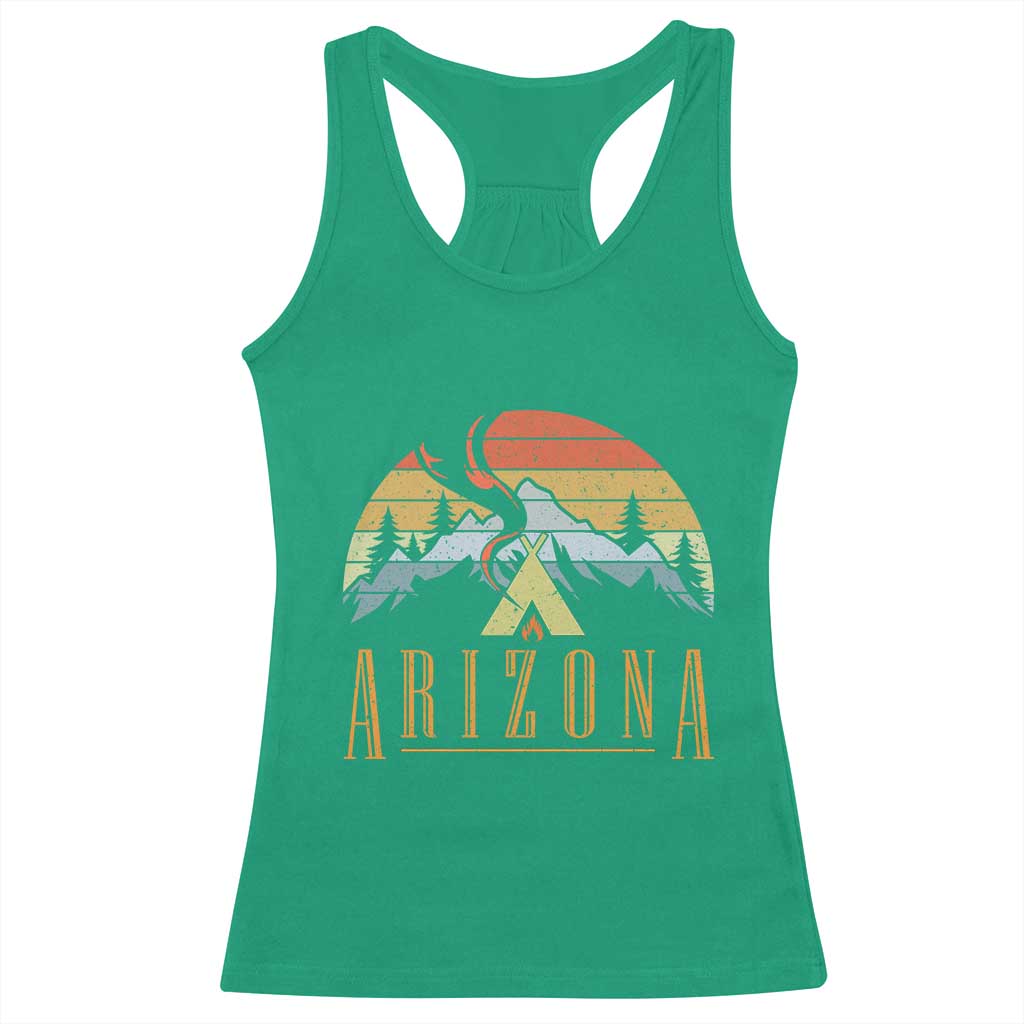 Vintage Arizona Camping Mountain Graphic Racerback Tank Top Retro Sunset Wilderness Outdoor Adventure Souvenir