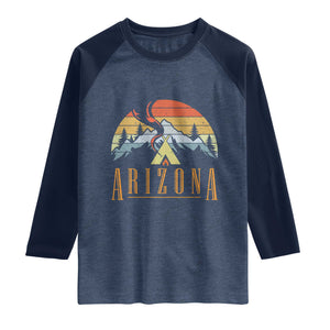 Vintage Arizona Camping Mountain Graphic Raglan Shirt Retro Sunset Wilderness Outdoor Adventure Souvenir