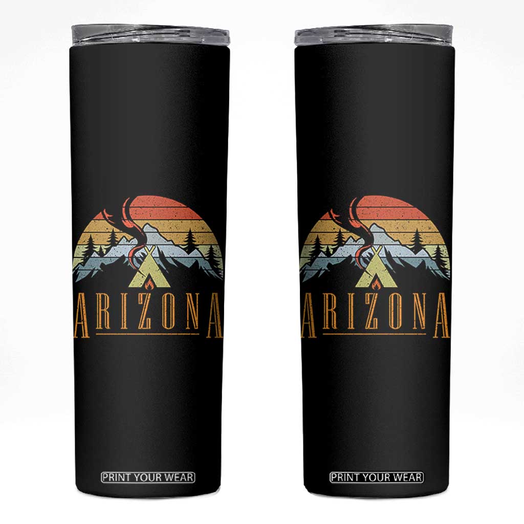 Vintage Arizona Camping Mountain Graphic Skinny Tumbler Retro Sunset Wilderness Outdoor Adventure Souvenir TS02 Black Print Your Wear