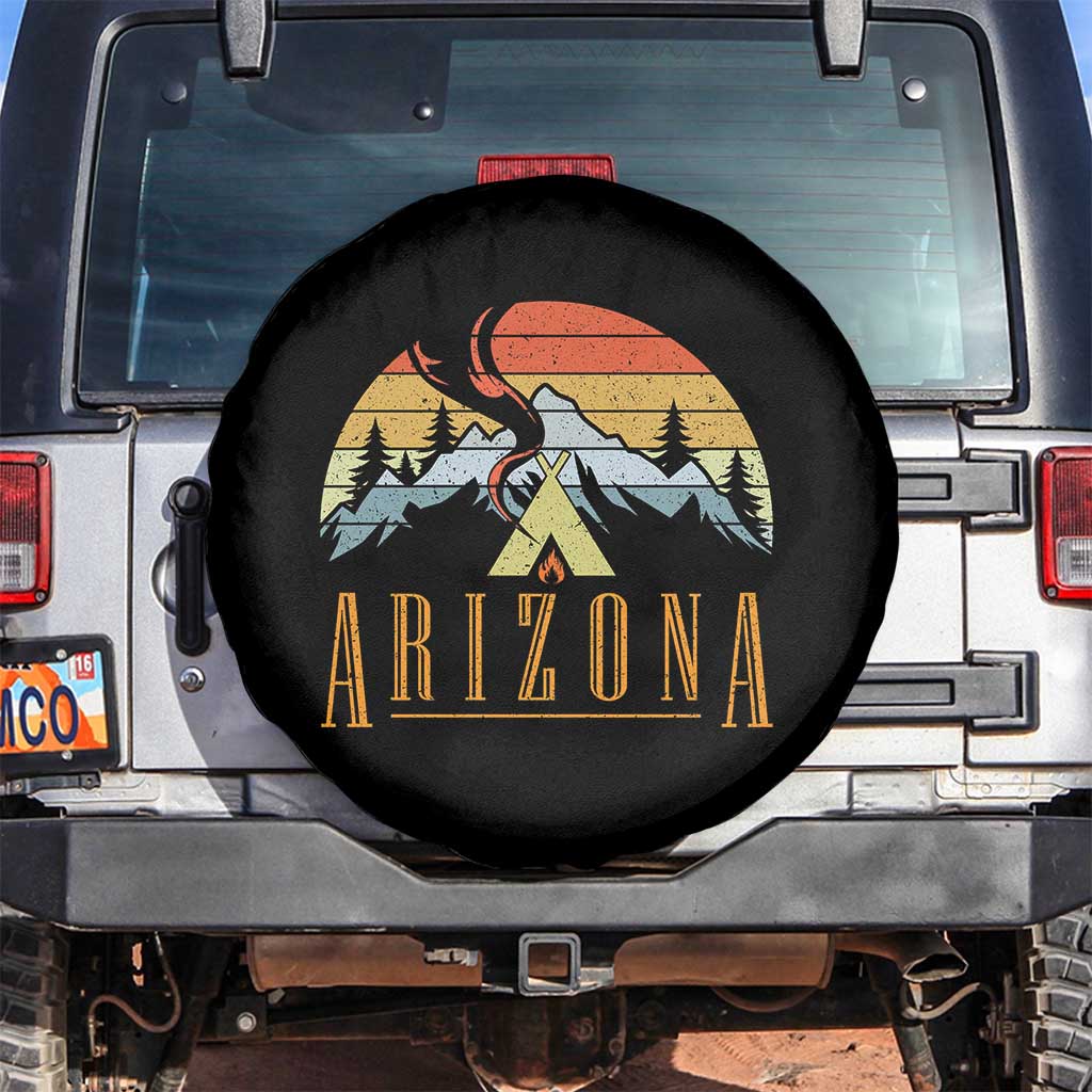 Vintage Arizona Camping Mountain Graphic Spare Tire Cover Retro Sunset Wilderness Outdoor Adventure Souvenir TS02 No hole Black Print Your Wear