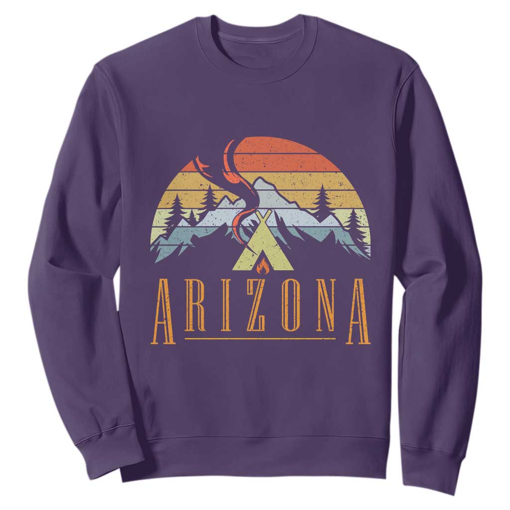 Vintage Arizona Camping Mountain Graphic Sweatshirt Retro Sunset Wilderness Outdoor Adventure Souvenir