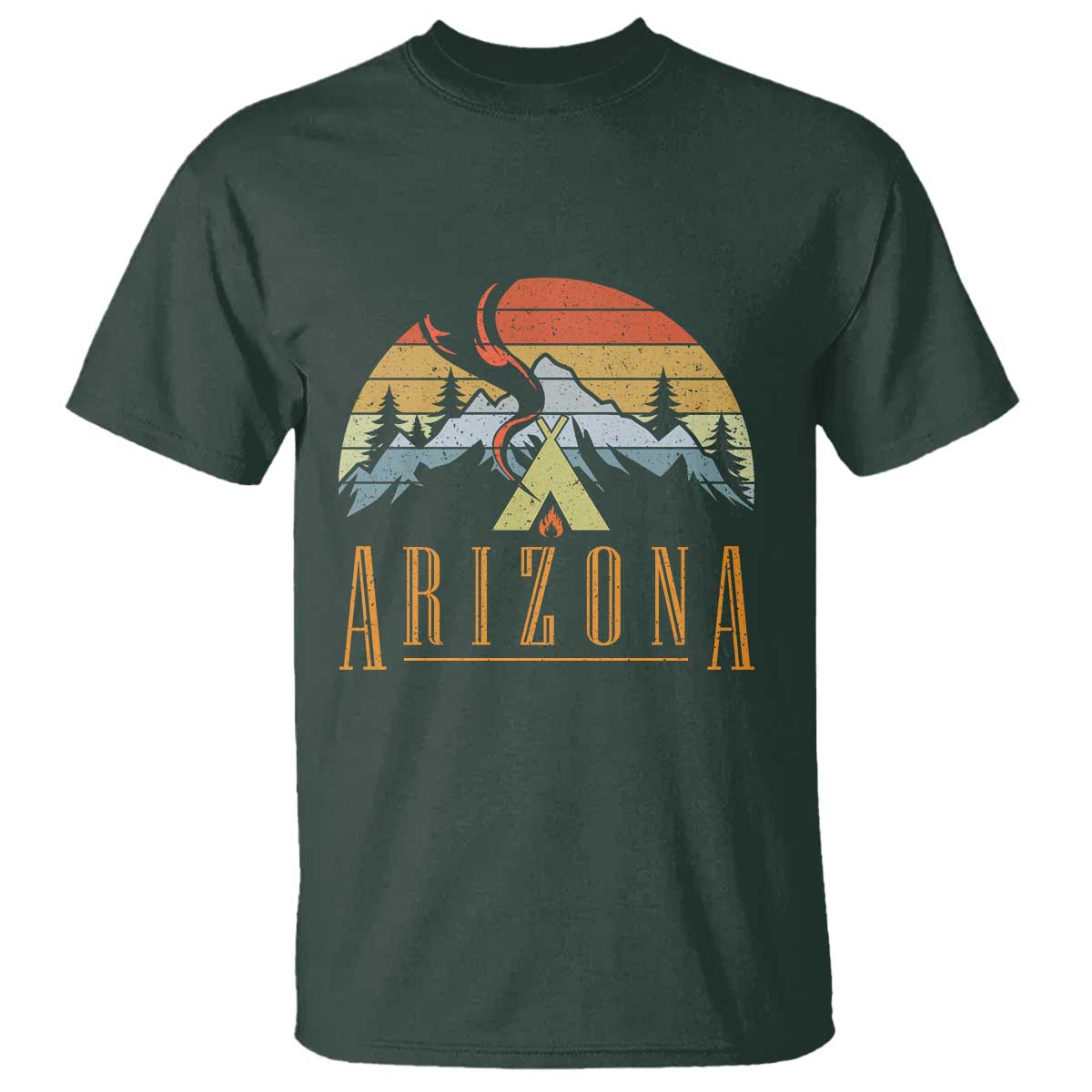 Vintage Arizona Camping Mountain Graphic T Shirt Retro Sunset Wilderness Outdoor Adventure Souvenir