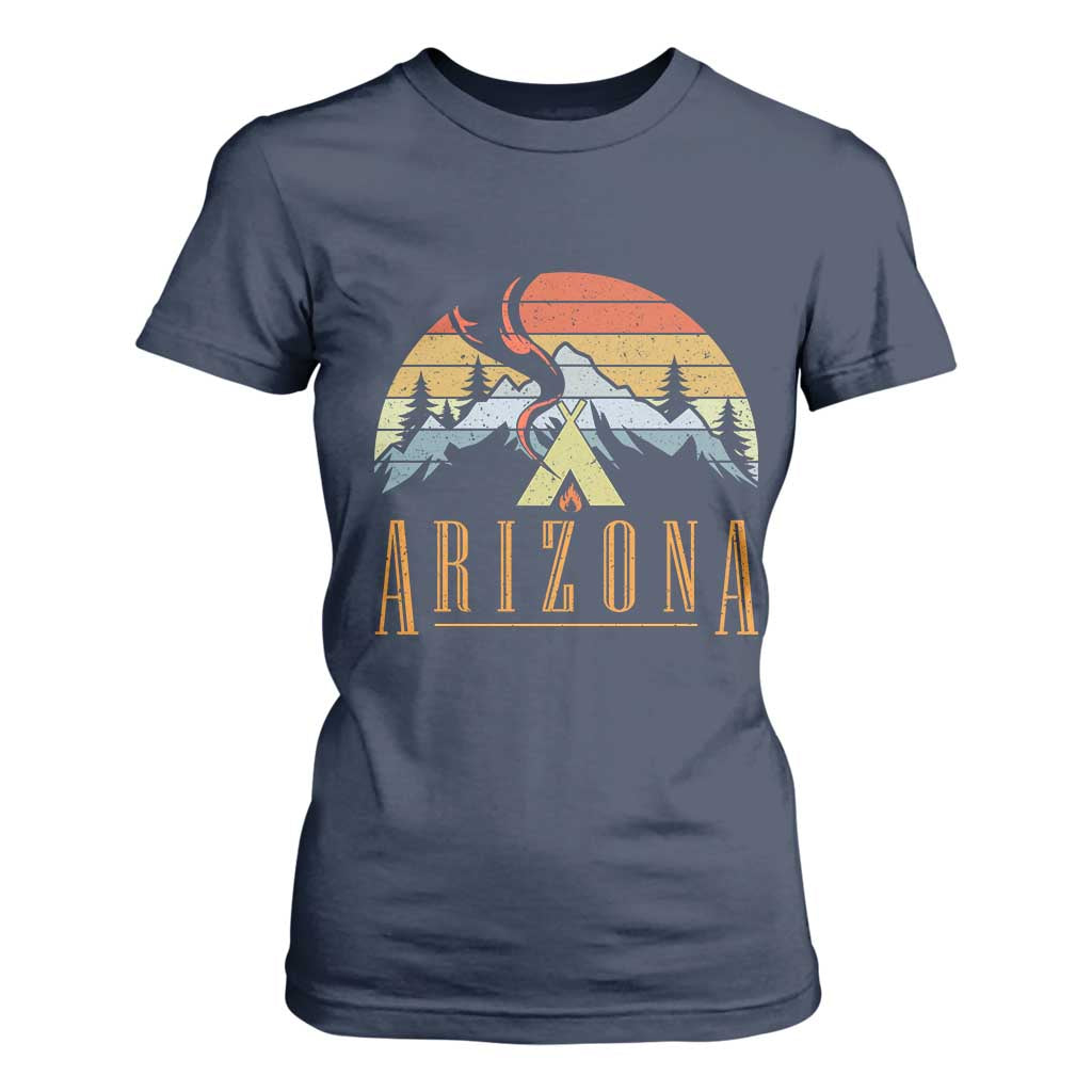 Vintage Arizona Camping Mountain Graphic T Shirt For Women Retro Sunset Wilderness Outdoor Adventure Souvenir