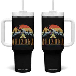 Vintage Arizona Camping Mountain Graphic Tumbler With Handle Retro Sunset Wilderness Outdoor Adventure Souvenir
