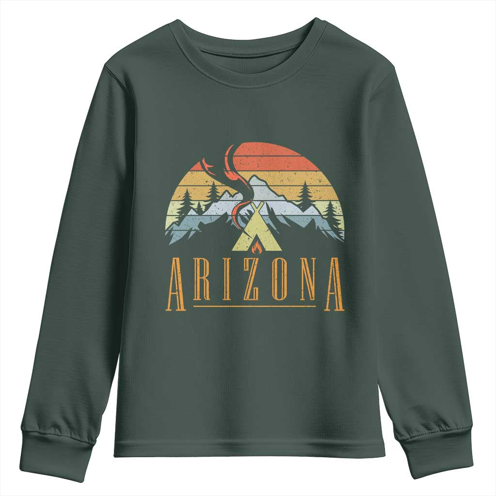 Vintage Arizona Camping Mountain Graphic Youth Sweatshirt Retro Sunset Wilderness Outdoor Adventure Souvenir