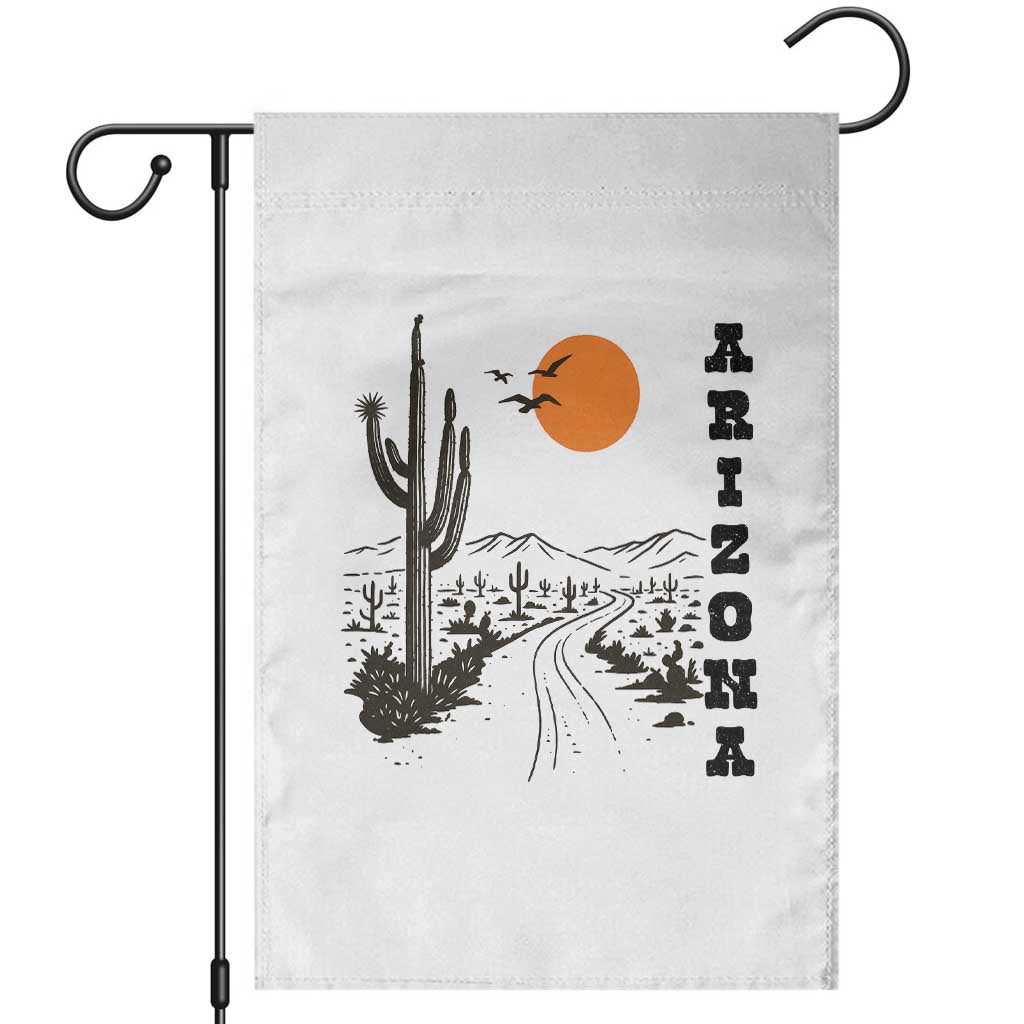 Retro Arizona Desert Road Sunset Graphic Garden Flag Vintage Southwest Saguaro Cactus Travel Souvenir TS02 White Print Your Wear