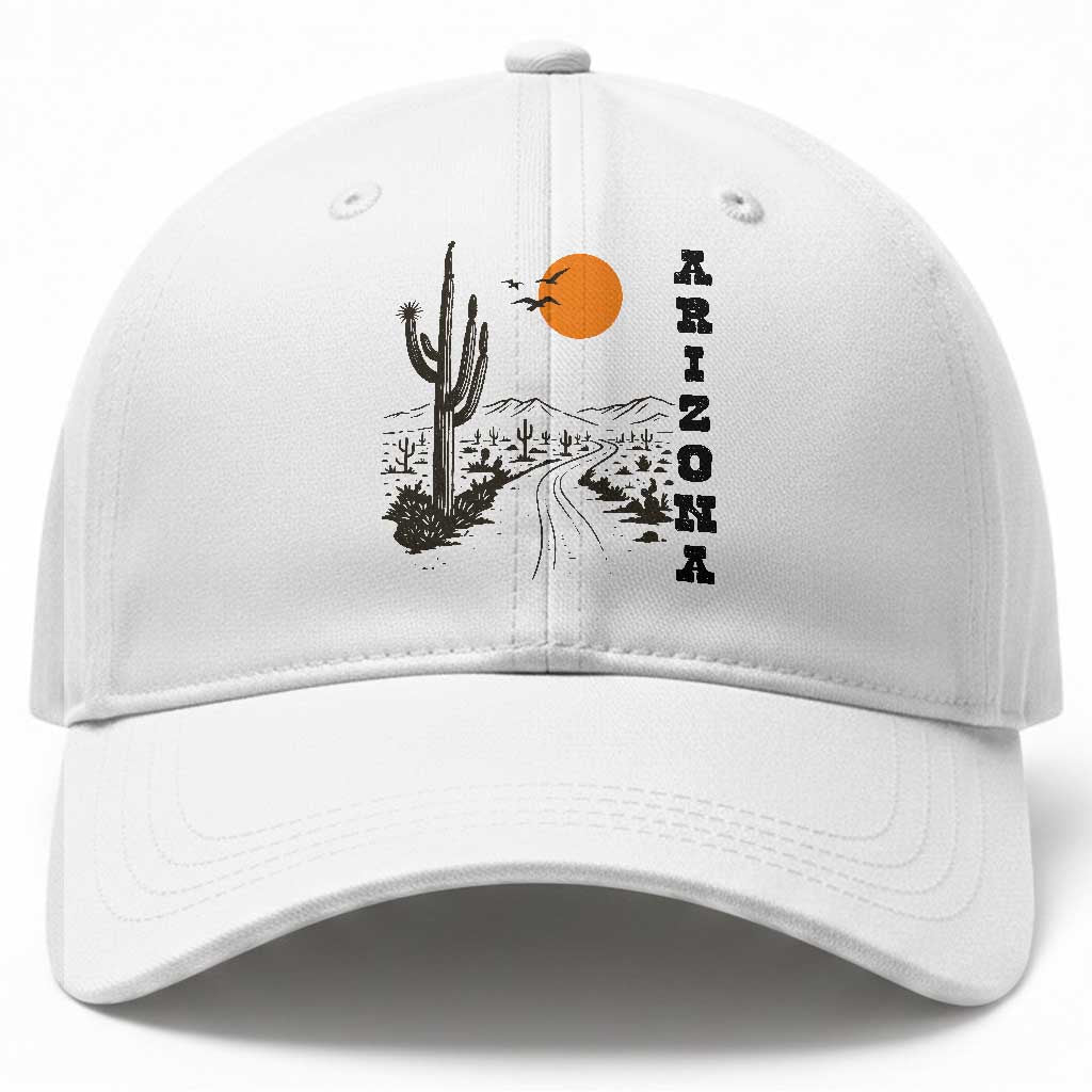 Retro Arizona Desert Road Sunset Graphic Baseball Cap Vintage Southwest Saguaro Cactus Travel Souvenir TS02 Print Your Wear