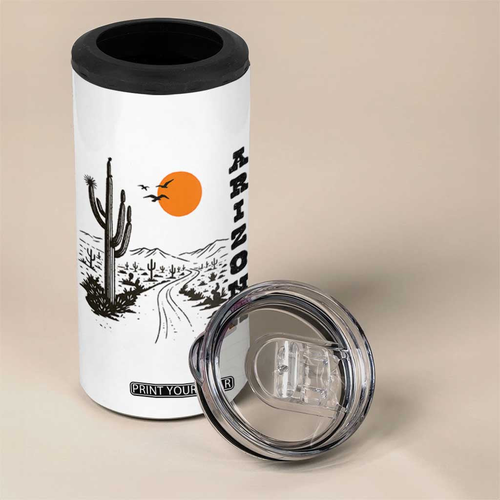 Retro Arizona Desert Road Sunset Graphic 4 in 1 Can Cooler Tumbler Vintage Southwest Saguaro Cactus Travel Souvenir