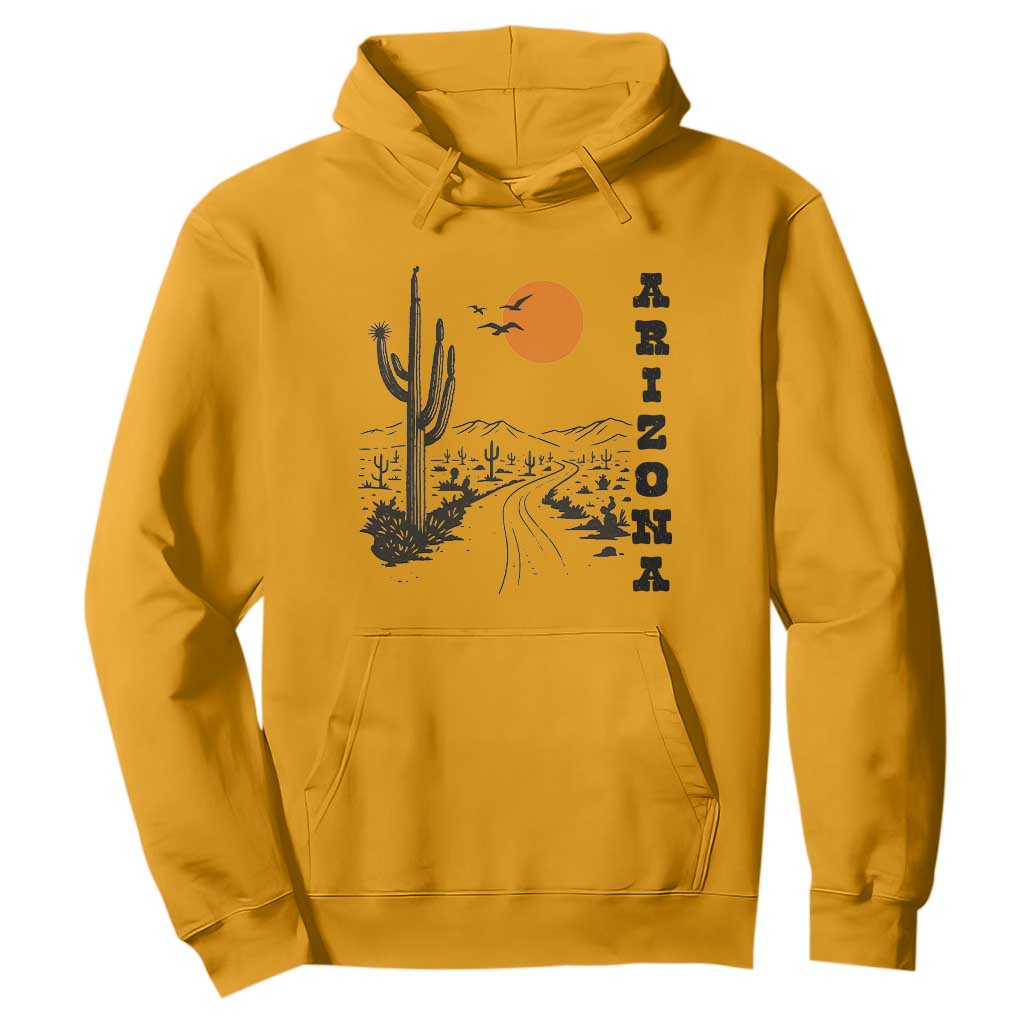 Retro Arizona Desert Road Sunset Graphic Hoodie Vintage Southwest Saguaro Cactus Travel Souvenir