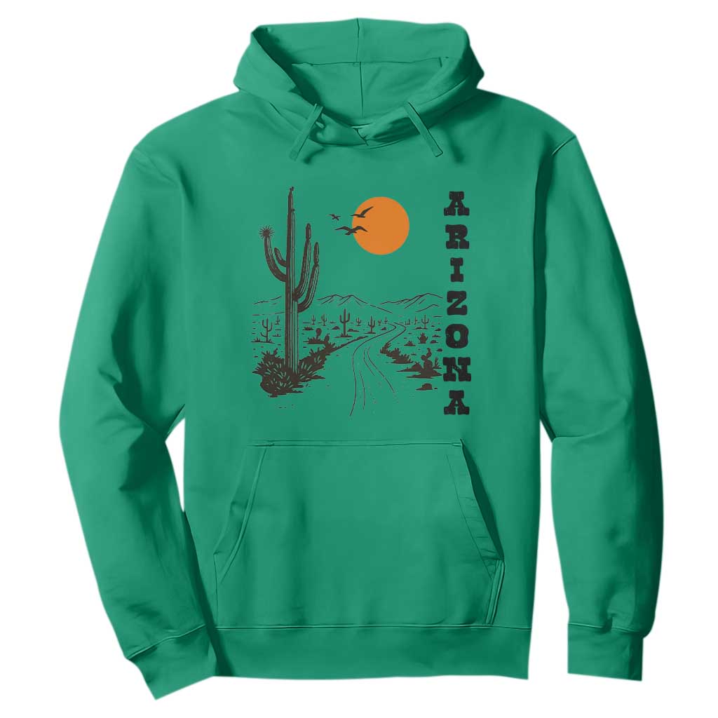 Retro Arizona Desert Road Sunset Graphic Hoodie Vintage Southwest Saguaro Cactus Travel Souvenir