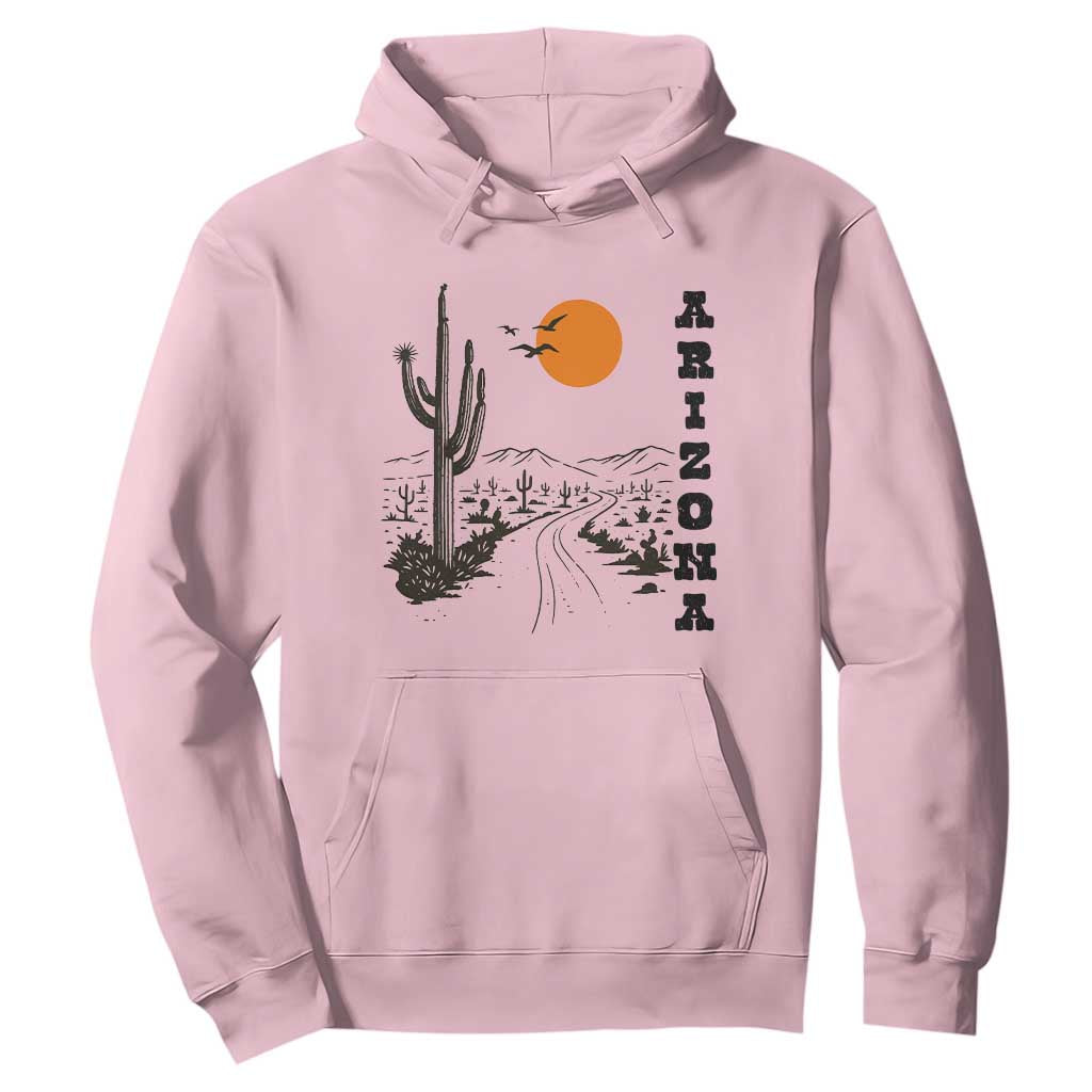 Retro Arizona Desert Road Sunset Graphic Hoodie Vintage Southwest Saguaro Cactus Travel Souvenir