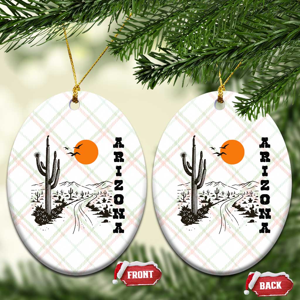 Retro Arizona Desert Road Sunset Graphic Ceramic Ornament Vintage Southwest Saguaro Cactus Travel Souvenir