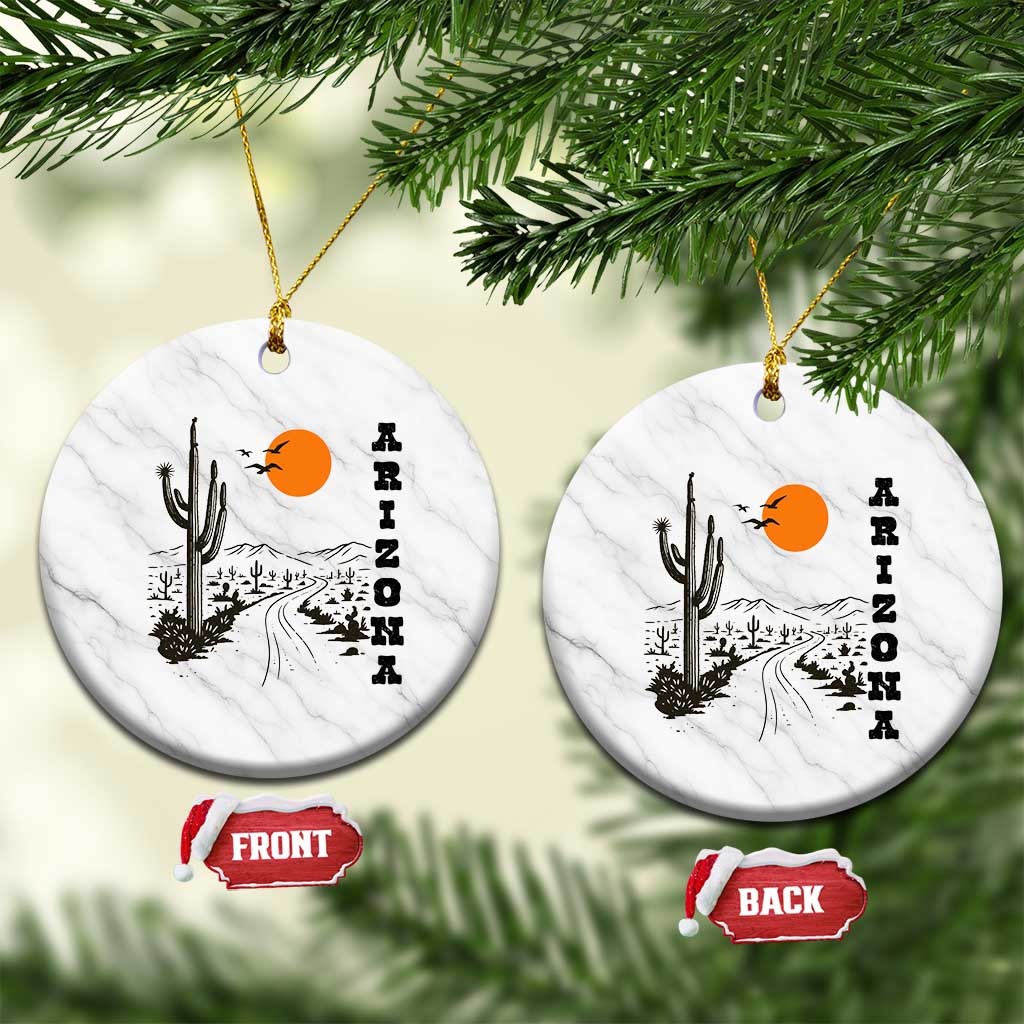 Retro Arizona Desert Road Sunset Graphic Ceramic Ornament Vintage Southwest Saguaro Cactus Travel Souvenir TS02 1pc White Marble Print Your Wear