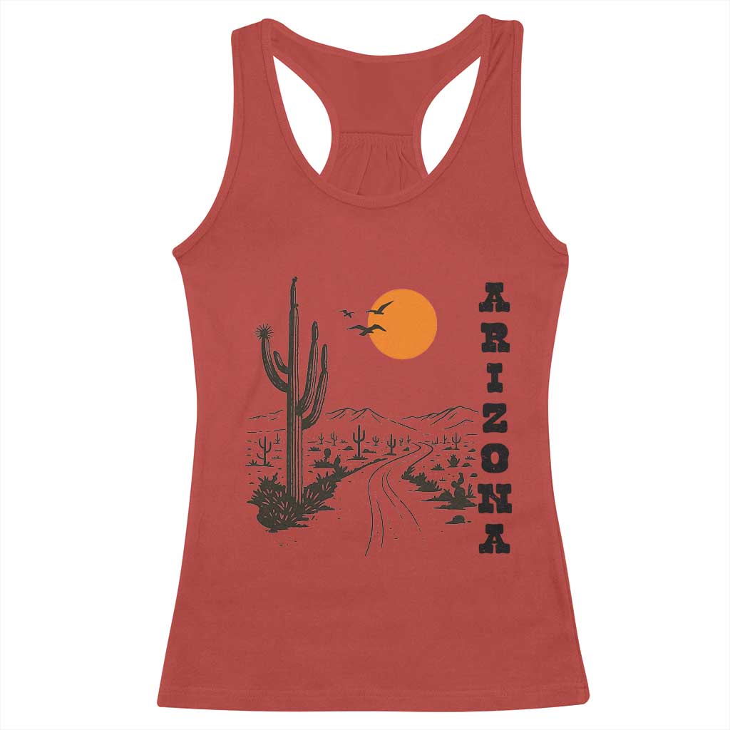 Retro Arizona Desert Road Sunset Graphic Racerback Tank Top Vintage Southwest Saguaro Cactus Travel Souvenir
