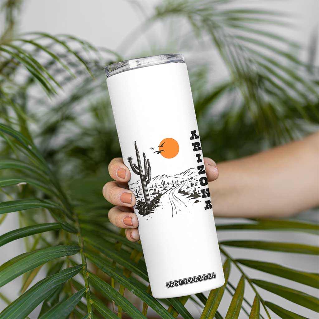 Retro Arizona Desert Road Sunset Graphic Skinny Tumbler Vintage Southwest Saguaro Cactus Travel Souvenir