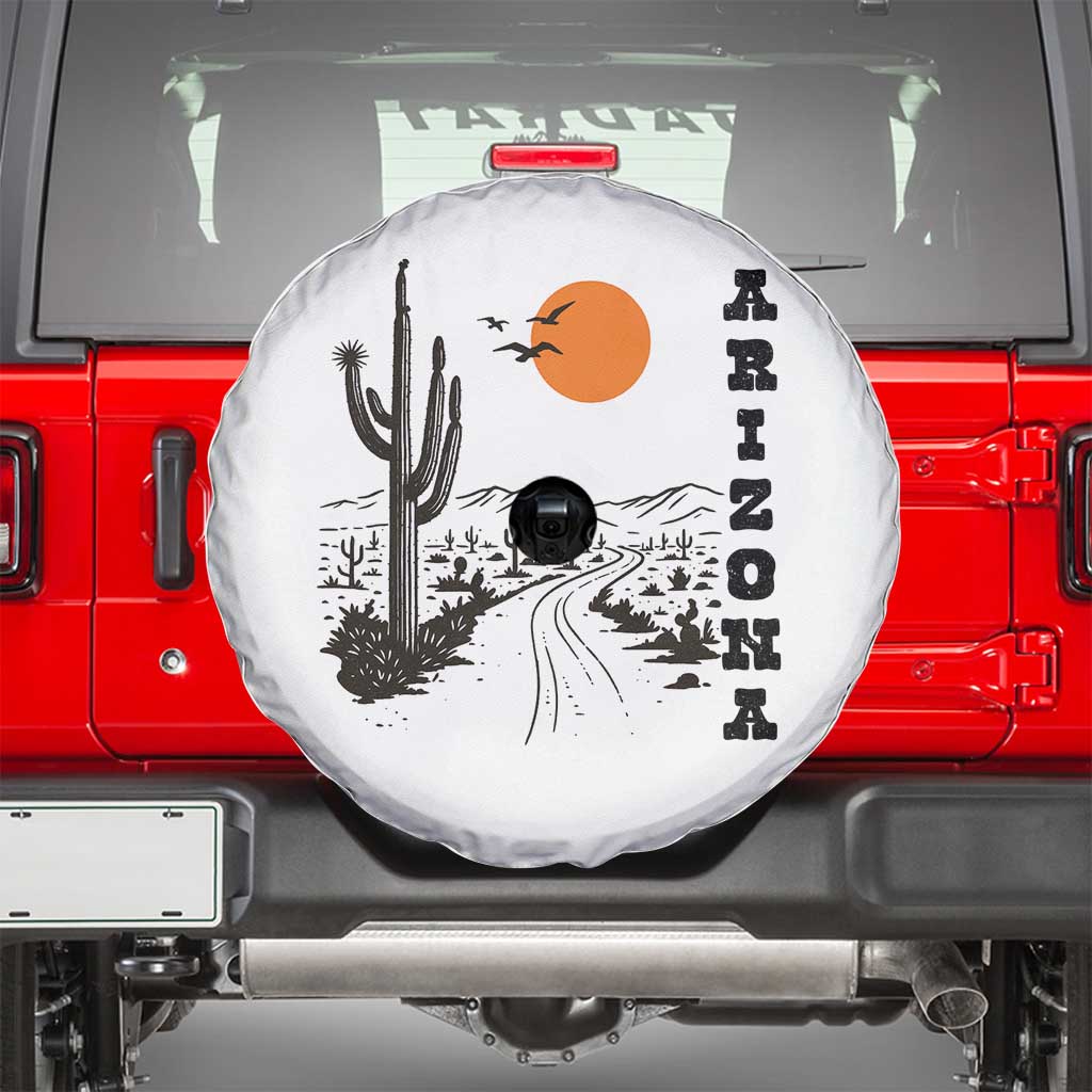 Retro Arizona Desert Road Sunset Graphic Spare Tire Cover Vintage Southwest Saguaro Cactus Travel Souvenir
