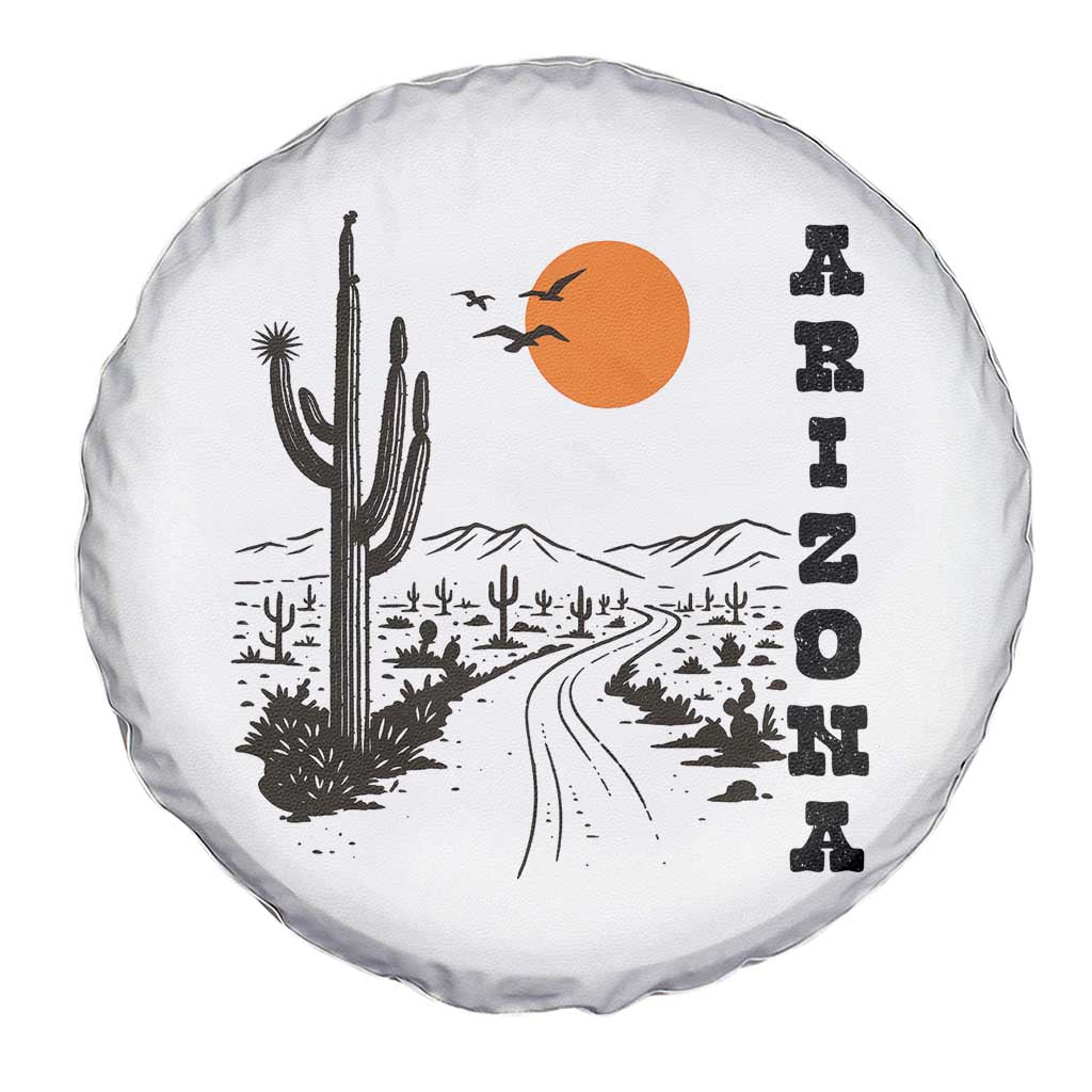 Retro Arizona Desert Road Sunset Graphic Spare Tire Cover Vintage Southwest Saguaro Cactus Travel Souvenir