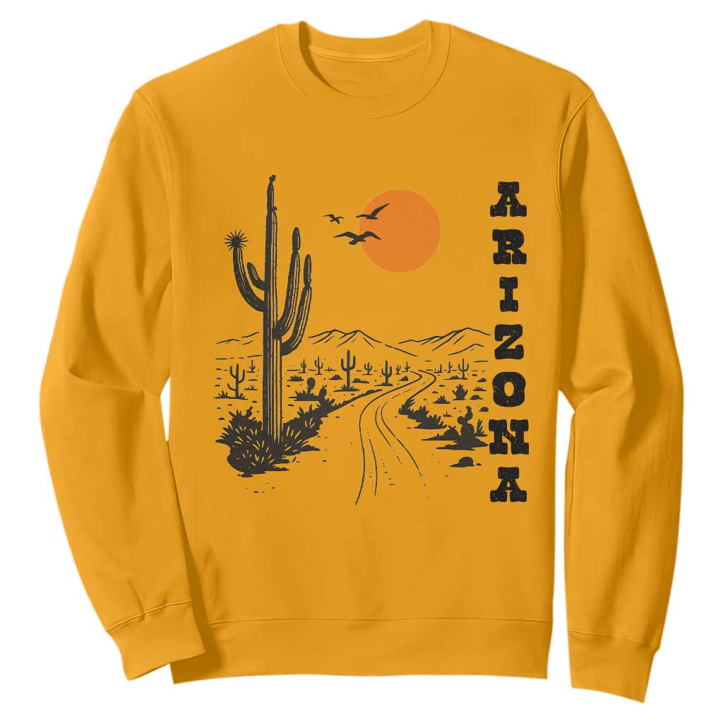 Retro Arizona Desert Road Sunset Graphic Sweatshirt Vintage Southwest Saguaro Cactus Travel Souvenir