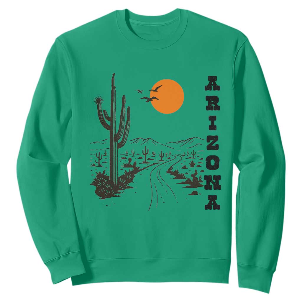 Retro Arizona Desert Road Sunset Graphic Sweatshirt Vintage Southwest Saguaro Cactus Travel Souvenir
