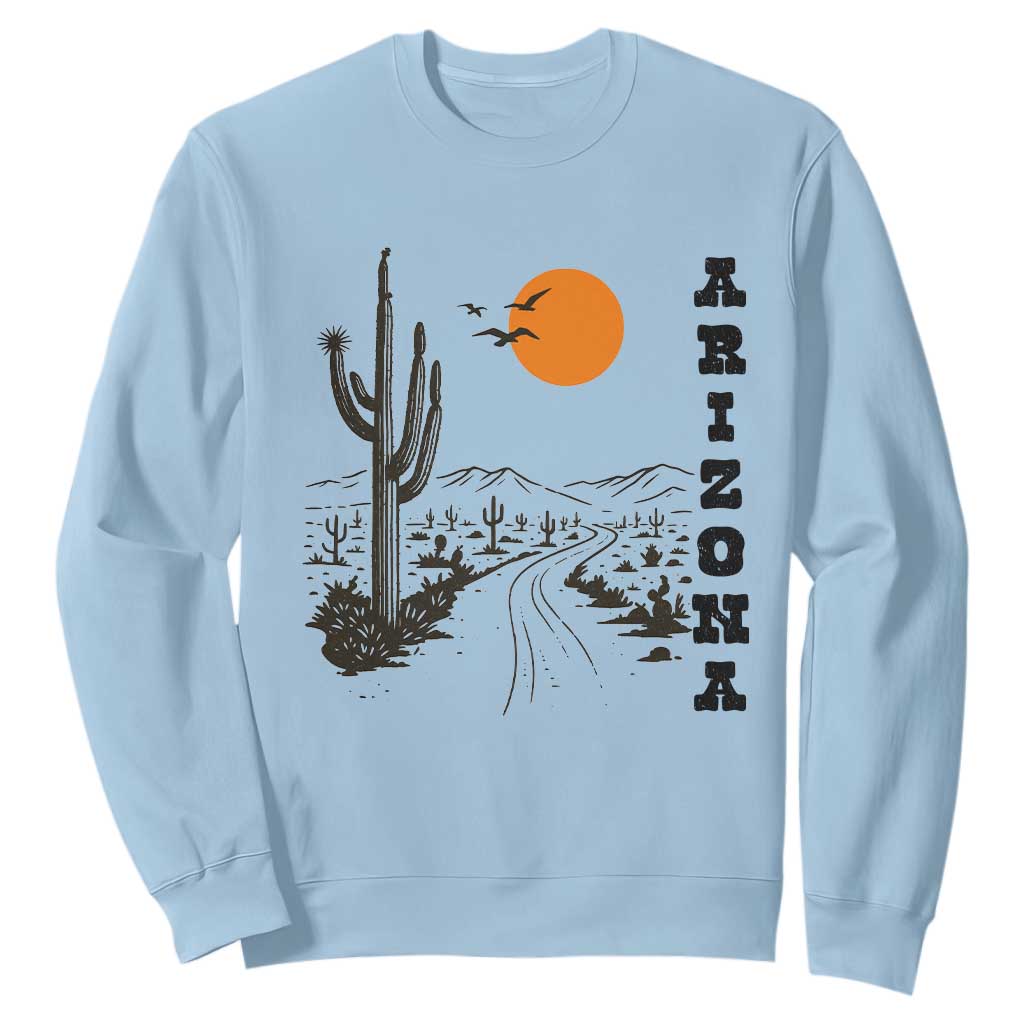 Retro Arizona Desert Road Sunset Graphic Sweatshirt Vintage Southwest Saguaro Cactus Travel Souvenir