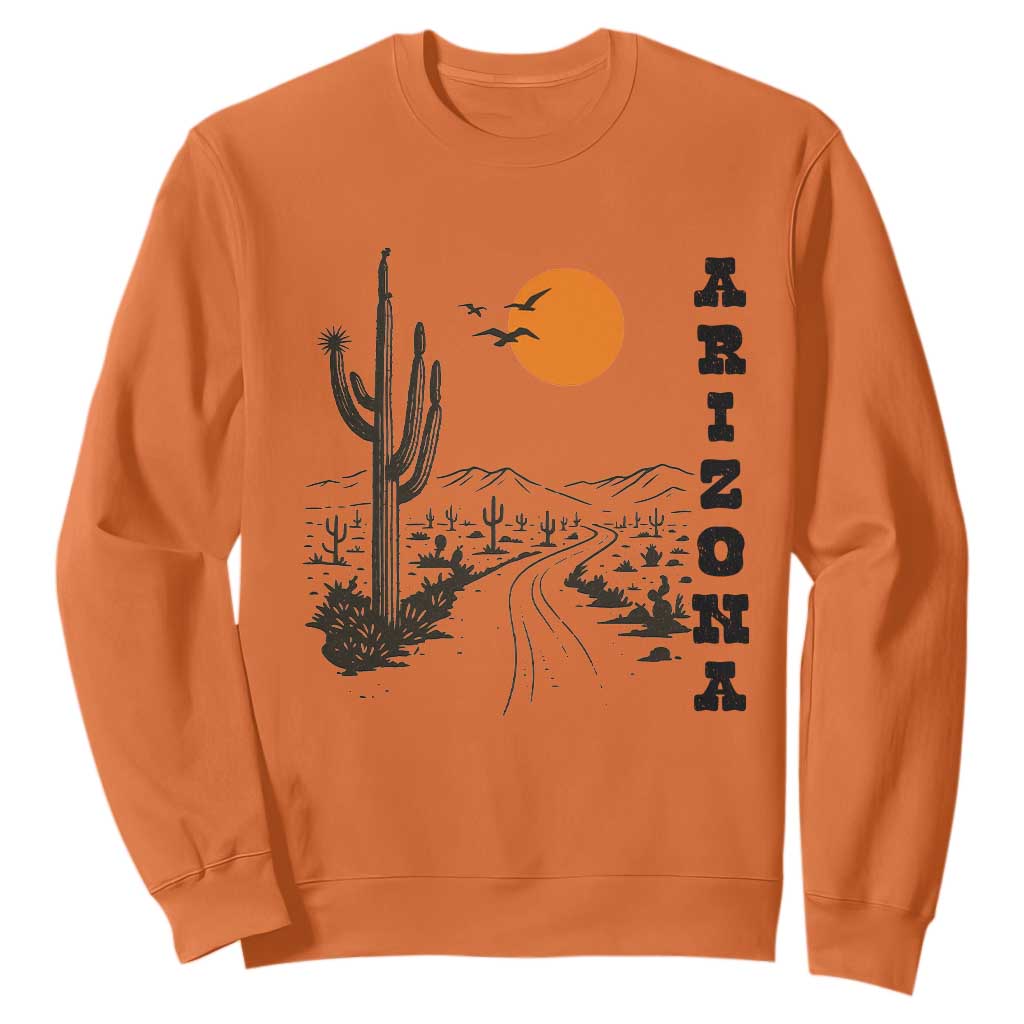 Retro Arizona Desert Road Sunset Graphic Sweatshirt Vintage Southwest Saguaro Cactus Travel Souvenir